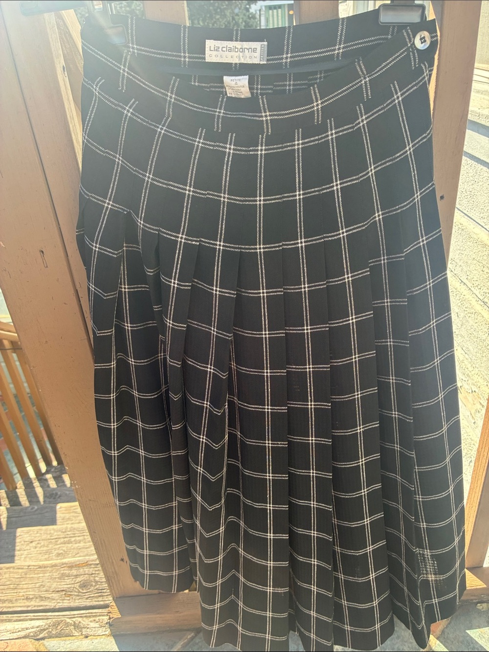 Liz Claiborne Black and White Windowpane Pleated A-Line Skirt
